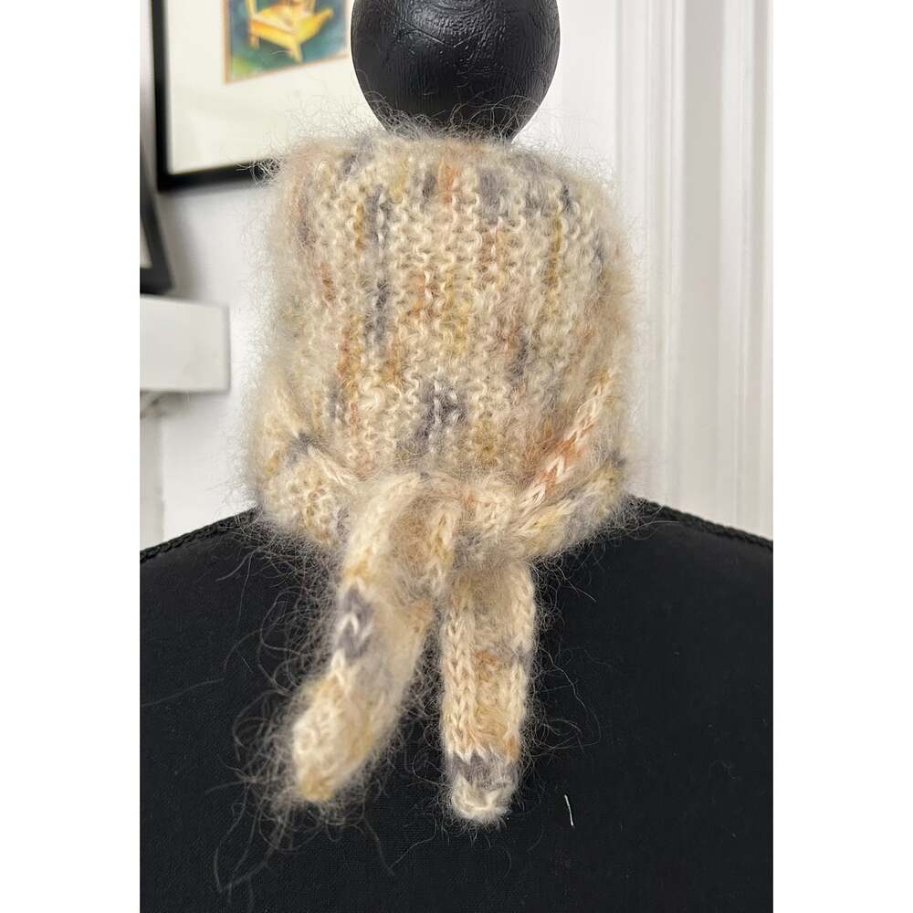 Handmade Mohair Sophie Scarf in Cream, Grey & Yellow Size Small